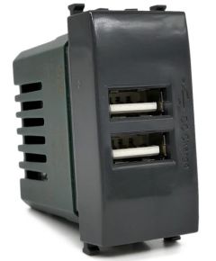 Alimentatore doppia presa USB 5V 2A nero compatibile Vimar Plana EL2400 