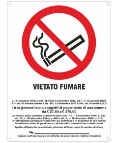 Cartello segnaletico vietato fumare con legge 20x30cm WB1923 