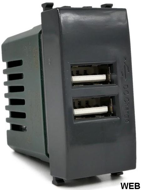 Alimentatore doppia presa USB 5V 2A nero compatibile Vimar